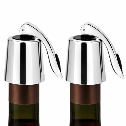 2-Pack Stainless Steel Wine Stoppers - Silicone Seal for Freshness, Reusable Bottle Sealer