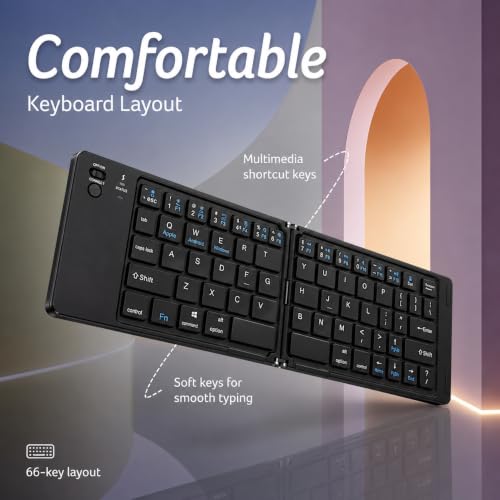 Image of Tobo MiniFold Foldable Bluetooth Keyboard, Ultra Portable 66-Key Wireless Keyboard, Bluetooth 5.0, Rechargeable Battery, Type-C Charging, 150mAh Battery, for Windows, Android,Laptops TD-B028B