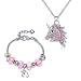 JACKY CHARMING Pink Unicorn Crystal Zircon Necklace and Charm Bracelet Bangle Set for Women Girls Jewlery Birthday Gift