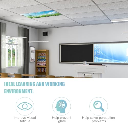Image of 4pcs Fluorescent Light Covers for Ceiling Lights, 47x23.6 Inch Floral Magnetic Drop Ceiling Light Filters 4 Styles Flowers and Butterflies Fabric Overhead Lamp Cover for Classroom, Home, Office