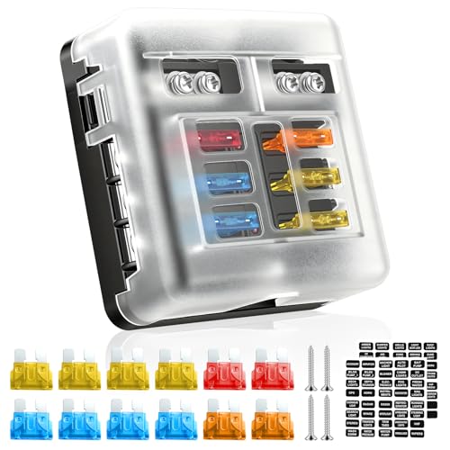 GaRhomxy 6 Way Fuse Block 12V Marine Fuse Block with LED Warning Indicator Waterproof Boat Fuse Panel & Power Distribution Block 12-24V DC Fuse Box for Car Marine RV Truck Van ATO/ATC