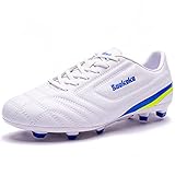  Saekeke Fußballschuhe Kinder FG Fussballschuhe Jungen Mädchen Low Top Normalen Rasen Soccer Trainingsschuhe für Unisex-Kinder S2116 Weiß 33 EU