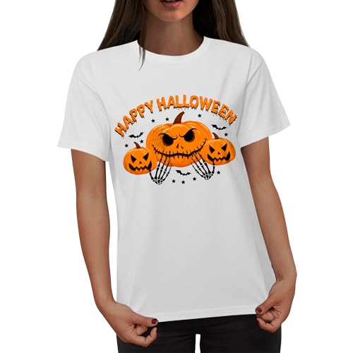 Women's Halloween Shirt:Pumpkin Art Patterns Crewneck Short Sleeve Halloween Party T-Shirt