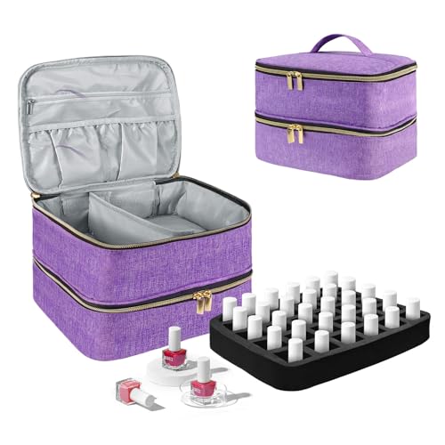 BOHEMIABY Rangement Vernis A Ongle, Couche Double Trousse Maquillage Accessoires Ongles, Malette Onglerie Organisateur 30 Bouteille(15ml) & Lampe à Ongles,...