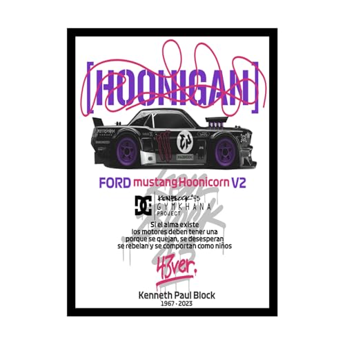 Image of BLINKART Hoonigan /Ford Mustang Hoonicorn Framed Posters Gift Items Boys Room Wall Decoration Bedroom Office Studio Synthetic Wood Frame & Acrylic Glass Ready to Hang - 18x12 Inch, (A4 Size)-CAR-206