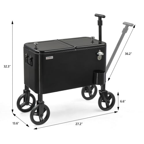 Bonnlo Glacière à roulettes 76 L, Frigo de Jardin ou Camping Facile à Déplacer avec l'Ouvre-Bouteille et l'Attrappe-Capsule Chariot Frigorifique pour Patio Jardin Terrasse, Vert