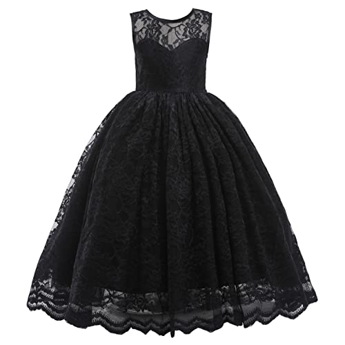 Glamulice Full Lace Flower Girls Dress Long A Line Bridesmaid Wedding Tulle Dresses Birthday Formal Party Ball Gown
