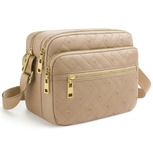 Bolsas transversais de nylon médias para mulheres bolsas transversais modernas bolsa transversal grande bolsa acolchoada, Bege