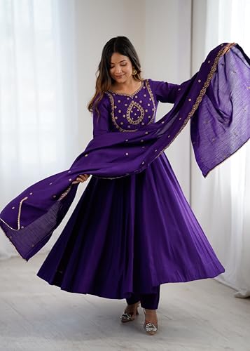 Image of ZUVAANYA Ready To Wear Indian /Pakistani Party Wear Women's Embroidery Faux Georgette Anarkali Floral Gown For Women