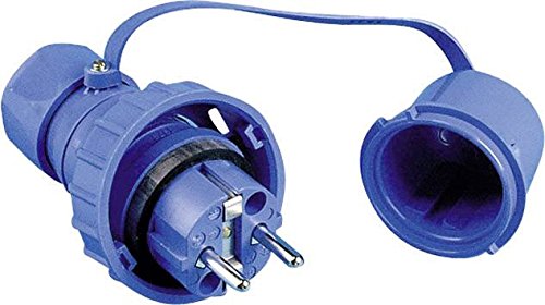 Schutzkontakt Stecker mit Schutzkappe druckwasserdicht blau IP68 Cover