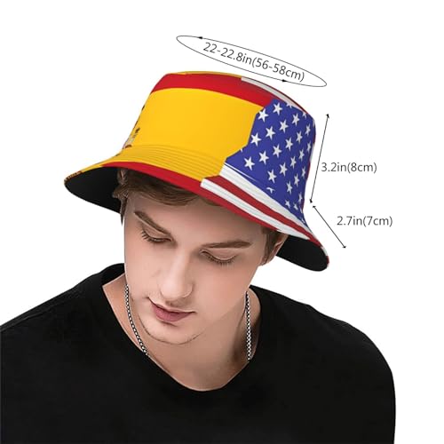 American Spain Flag Adult Unisex Sunshade Bucket hat, Non-Shrinking, Lightweight, Breathable, Foldable, Easy to Store Black3