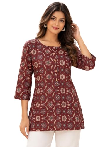 Image of feranoid Printed Top with Round Neck & 3 /4 Sleeves (S-XXL)