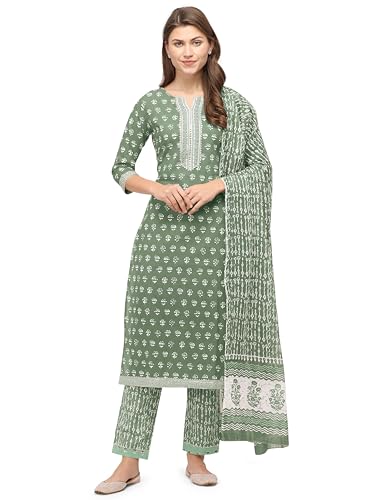 Image of MIRCHI FASHION Pure Cotton Straight Kurta Set with Dupatta | 3 Piece Ethnic Kurta Pant Set Office Wear Salwar Kurta Set for Women