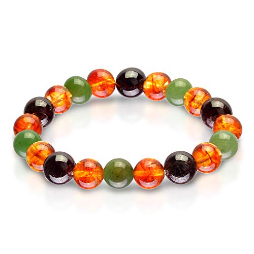 stones and crystals bracelet - Triple Stone Ultimate Money Bracelet – Motivational – Financial Success – Citrine– Red Garnet – Green Aventurine – Inspirational Bracelets –Elastic Natural Stone Money Bracelet (10mm)