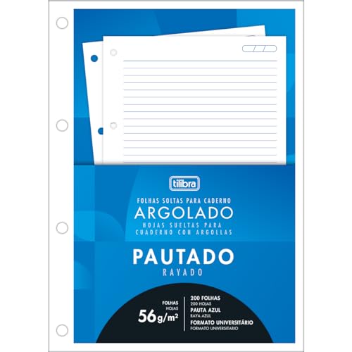 Tilibra - Refil Tiliflex para Caderno Argolado Universitário Folhas Soltas, Académie, 157821, 20x27.5cm, Branca, 200 Folhas