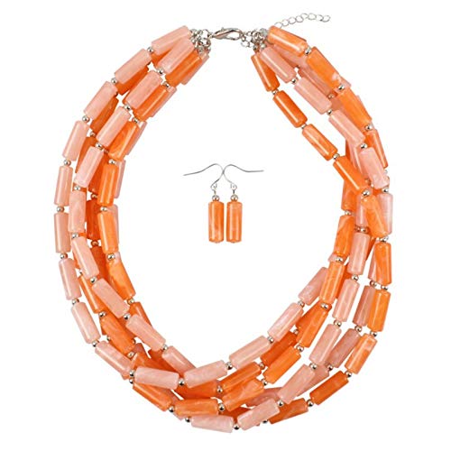 NOLOGO Hytx-mhp Fashion Beaded Set for Women Ladies Multi Layer African Beads Necklace with Earrings Pendant Statement Necklaces (Color : Coral)