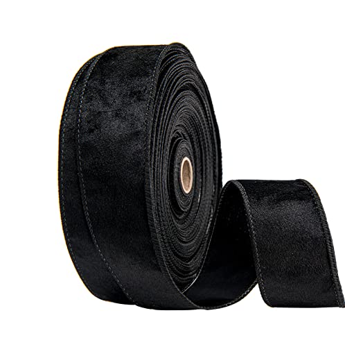 1.5Inch X 10 Yards Christmas Velvet Ribbon,1.5' Wide Wired Ribbon for Christmas Crafts Decoration, Wrapping (Black, 1.5'-10 Yard)