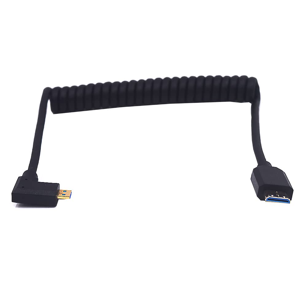Kework 4ft Micro HDMI 8K to Mini HDMI 8K Coiled Cable, 90 Degree Left Angle Micro HDMI 2.1 to Mini HDMI 2.1 Version Adapter Spiral Spring Shield Cable, 8K@60HZ
