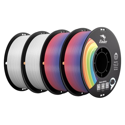 Image of Creality PLA+ Filament 1.75mm 4KG, 3D Printer Filament 4 Pack 1kg Cardboard Spool, Strong Toughness,Multi-Color 3D Printing Filament for Most FDM Printers(2 White 2 Rainbow)
