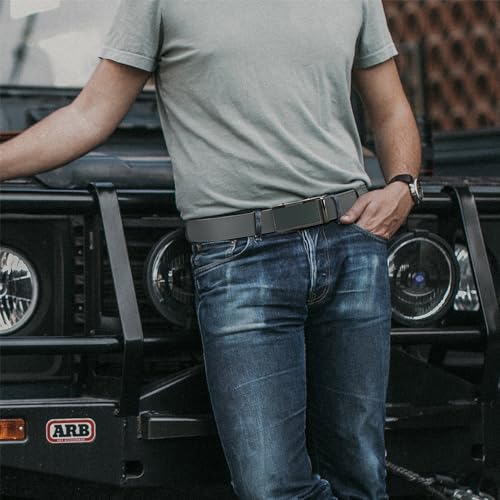 Image of Men's Ratchet Leather Belt Set - 2 Pack Sliding Belt Adjustable For Gift Mens Dress Casual 1 3 /8 inch,Cut for Fit