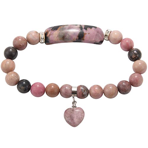 JUFUM Bracelet avec pendentif en pierre rouge pour femme - Perles élastiques de 8 mm, Rhodochrosite Cover