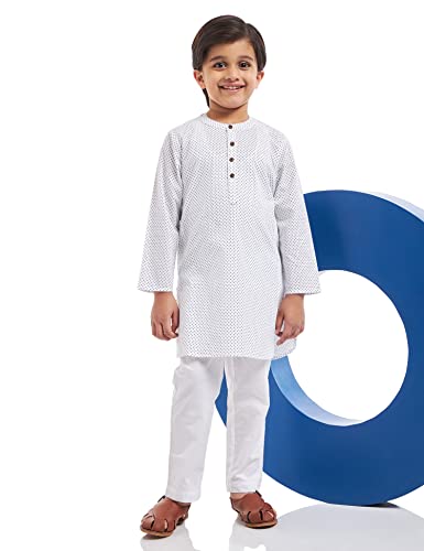 Image of Amazon Brand - Jam & Honey Regular Boys Kurta Sets PJ-SLUB White 9-10 Years