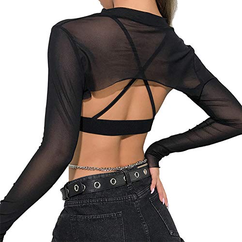 Image of Ypser See Through Glitter Mesh Crop Top Sheer Open Front Shrug Fishnet Cover Ups