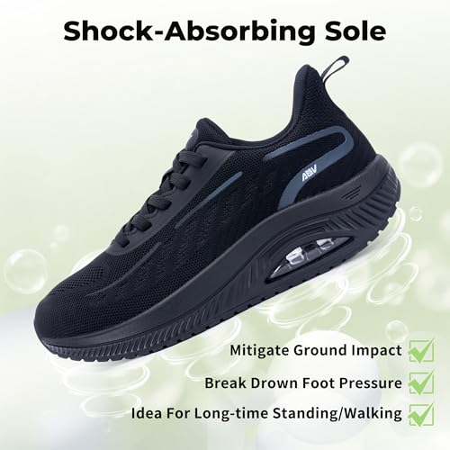 Image of AOV Wide Walking Shoes Women Arch Support Plantar Fasciitis Tennis Sneakers Orthotic Tennis Shoes for Workout Gym Black Size 8