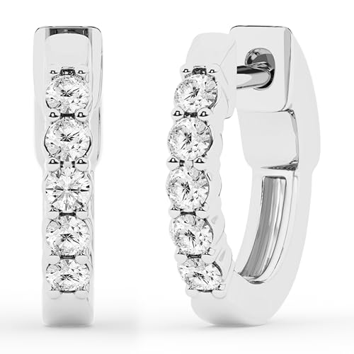 Belacqua 0.25 Carat Round Lab Grown Diamond Huggie Hoop Earrings in Sterling Silver Color G+ Clarity SI Prong Set Fine Jewelry for Women Gift Box Included