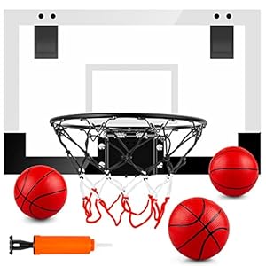 Indoor Basketball Hoop Fan Backboards for Teens and Adults Door Room Basketball Hoop Mini Hoop with Electronic Scoreboard, 3 Balls and Batteries Basketball Toys for 8 9 10 11 12