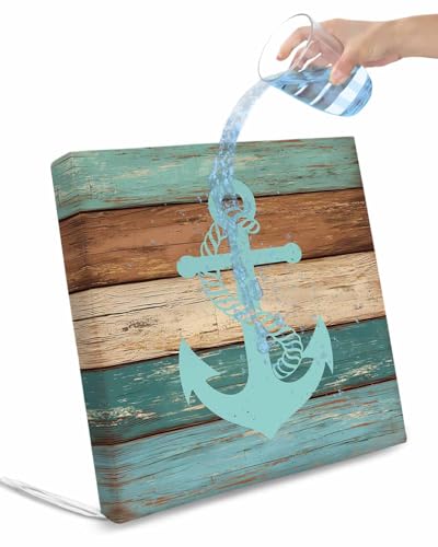 2 Pack Turquoise Anchor Waterproof Cushion Covers with Ties, Outdoor Patio Chaise Lounge Chair Seat Cushion Slip Covers Replacement(Only Cover) Nautical Brown Green Retro Wood Grain 22