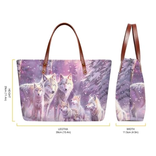 Image of 3D Wolf Top Handle Purse with Wallet, Lightweight Handbag and Wallet Set for Women, Large Shoulder Tote Satchel Bag with PU Cosmetic Bag for Working, Shopping, Purple