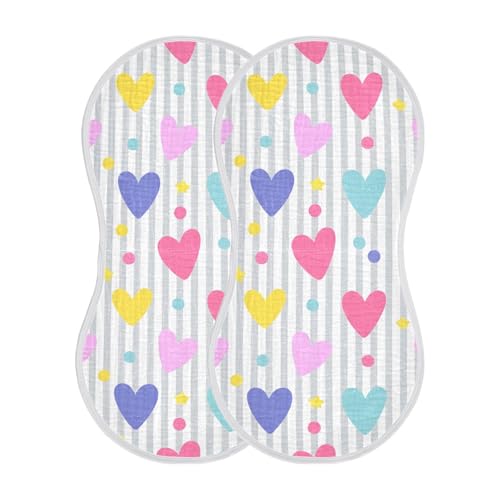 Baby Burp Cloths, Soft Absorbent Burping Cloths for Babies, Cotton Milk Spit Up Rags, Large Size for Newborns, Baby Boys and Girls (Pastel Hearts Pattern)2