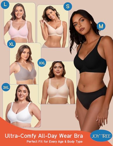 Image of JOYTREE Silky Bras for Women No Underwire V Neck Bralettes for Women Cloud Feel Everyday T Shirt Bra with Extender