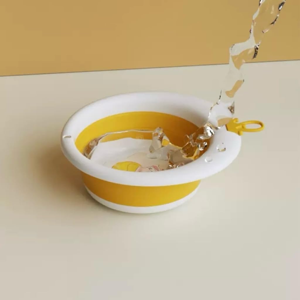 Baby Collapsible Wash Basin for Baby Cartoon Plastic Folding Washbasin Portable Infant Washing Up Basin Tub for Home Travel Baby (Yellow) - Image 2
