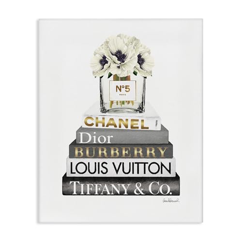 Image of Stupell Industries Blooming White Floral Display on Glam Designer Bookstack Wall Art, 24 x 30, Gallery Wrapped Canvas | Stupell Industries | 24 x 30 Inches, Easy to Hang and Sturdy, Made in USA, by Amanda Greenwood