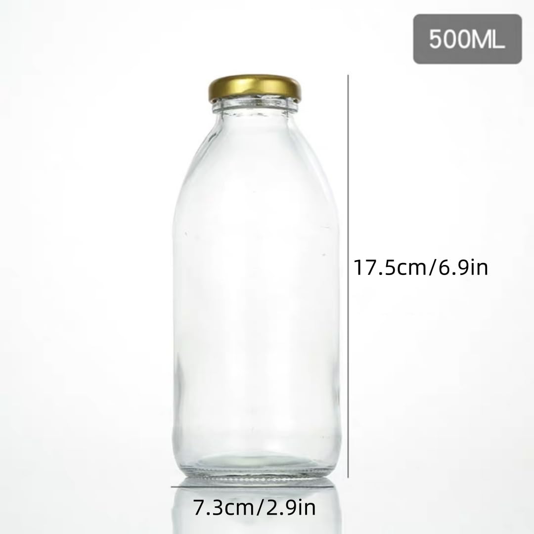 MEETOZ 4Pcs 500ml Glass Milk Bottles,with Pretty Gingham Lids Reusable Milk Bottle for Juices Dressings, Sauces, Beverages - Image 2