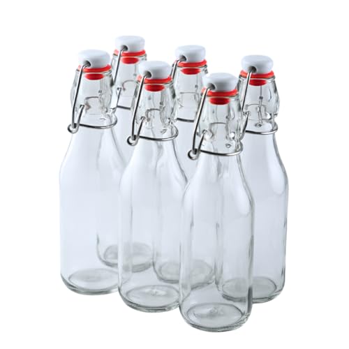 FastRack Swing Top Glass Bottles |8.5 oz – Pack of 6 | Clear, Flip Top Glass Bottles for Home Brewing, Carbonated Drinks, Kombucha, Fermentation, Water | Food Grade – ECO Friendly