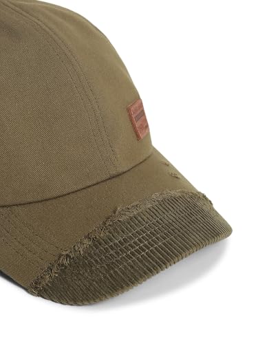Image of JACK & JONES Men Green Dual Ripped Baseball Cap
