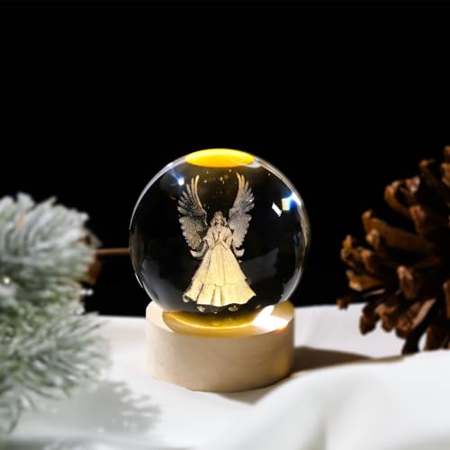 Estatua Ángel Guardián de Cristal con Base de Madera 60mm miniatura 3