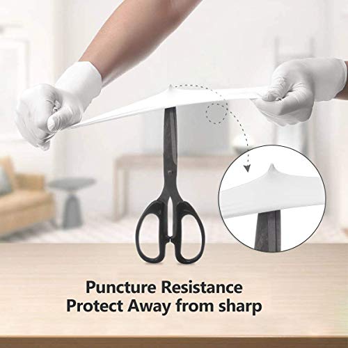 Nitrile Gloves, Hizek 100 Pcs Disposable Gloves,4 mil,Latex Free,Powder Free,Textured Anti-Allergic Wear-Resistant Exam Gloves for Home Use ( M, White)