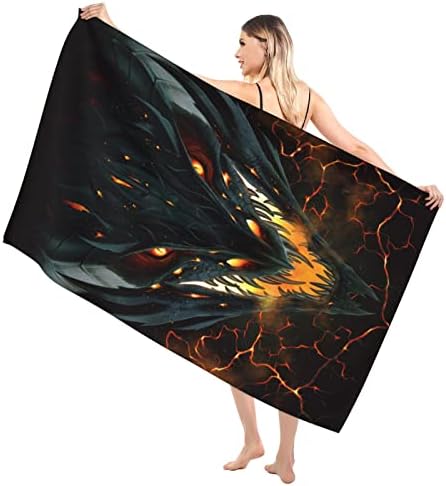 ALIFAFA Black Fire Dragon Beach Towel – Unique Design with Cool Dragon, Oversized (32”x 52”) Dragon Lover Beach Towels for Adults, Kids - Quick Dry, No-Shrink, Sand Free Travel Towel