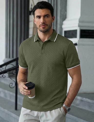 Image of JMIERR Mens Casual Polo Shirt Short Sleeve Vacation Button Summer Beach Knit Stretchy Golf Shirts