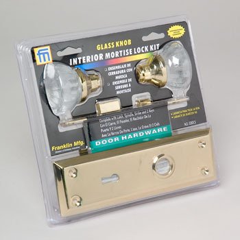 Interior Mortise Lock Kit with Glass Knob w/ Brass