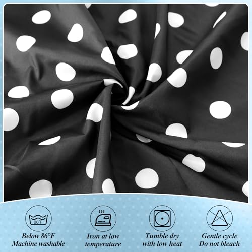 Image of 6FT Black Base White Polka Dots Table Skirt Teacher Desk Skirt for Black and White Classroom Decor Rectangle Table Cover for Back to School Party Supplies Kindergarten Office Dorm Bookcase Cabinet