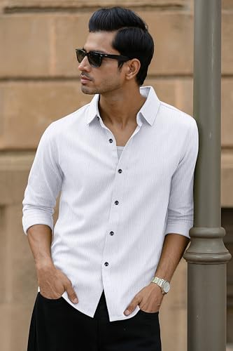 Image of Popcorn Textured Shirts for Men White L