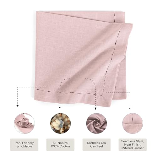Image of FINGERCRAFT Hemstitched Cotton Table Napkins - Set of 6, 20x20 Inch, 100% Cotton Cloth Napkins with Faggoting Stitching - Durable & Elegant for Parties, Hotels, Everyday Use (Pink Slub)