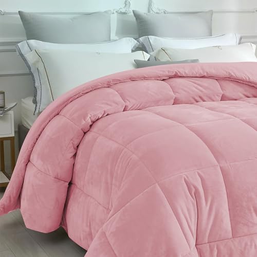 IlGruppone Trapunta Piumino Invernale In Tessuto Flanellato Caldo Piumone In Morbida Flanella Effetto Velluto Tinta Unita Inverno Flannel 550 Gr-Mq - Rosa - Matrimoniale