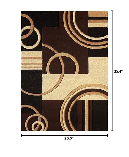 GLORY RUGS Area Rug 2x3 Door Mat Brown Geometric Soft Floor Carpet with Premium Fluffy Texture for Indoor Living Dining Room and Bedroom Area