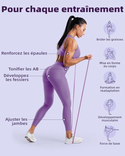 Kit Bandes de Résistance pour Femmes - Lot de 6 Bande de Elastique Musculation avec Ancrage de Porte/Sac/Affiche, Bande de Resistance Traction pour Étirement/Pilates/Musculation/Thérapeutique – Image 4